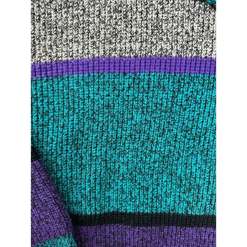 Vintage Brittania Purple Teal Colorblock Chunky Knit Sweater Men's Medium Retro